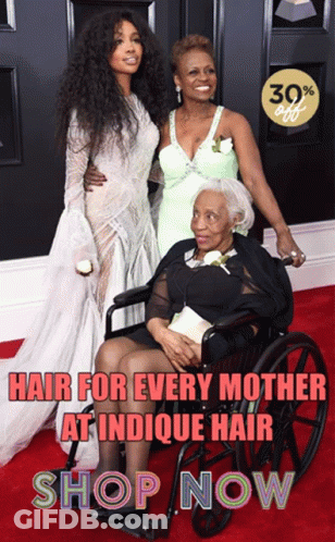 A Woman In A White Dress Is Standing Next To A Woman In A Wheelchair With The Words Hair For Every Mother At Indicque Ha GIF