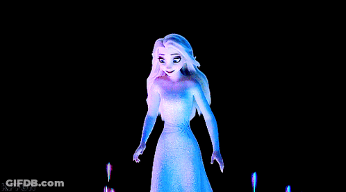 A Woman In A White Dress Is Surrounded By Blue Lights And Says Kpfun On The Bottom Right GIF
