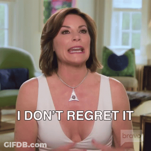 A Woman In A White Dress Says I Don 'T Regret It GIF