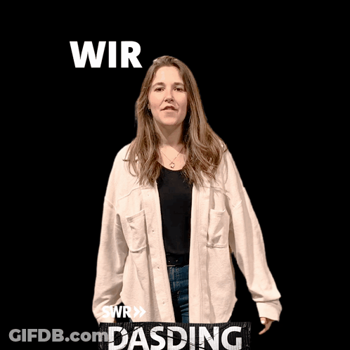 A Woman In A White Jacket Is Dancing In Front Of A Black Background That Says Swr Dasding GIF