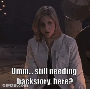 A Woman In A White Jacket Says " Umm Still Needing Backstory Here ? " GIF