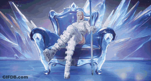 A Woman In A White Outfit Is Sitting In A Chair Holding A Pole . GIF