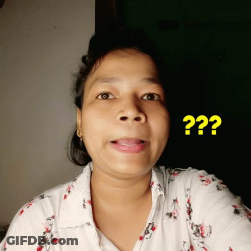 A Woman In A White Shirt Has A Yellow Question Mark Above Her Head GIF