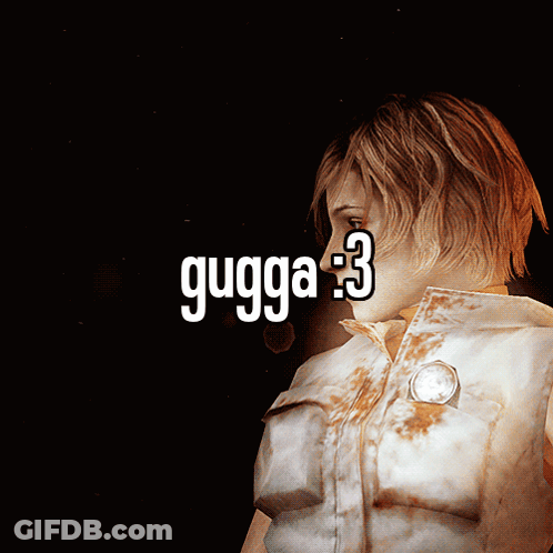 A Woman In A White Shirt Is Standing In Front Of A Black Background That Says Gugga : 3 GIF