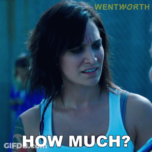 A Woman In A White Tank Top Asks How Much GIF