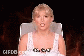 A Woman In A White Tank Top Is Sitting In A Chair And Saying Oh , God ! GIF