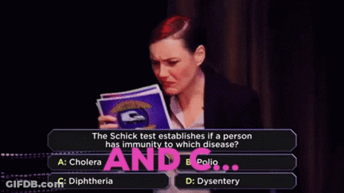 A Woman In A Wig Is Answering A Question About The Schick Test GIF