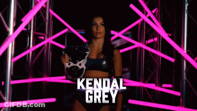 A Woman In A Wrestling Ring With The Name Kendal Grey On The Bottom GIF