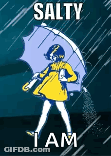 A Woman In A Yellow Dress Is Holding An Umbrella In The Rain GIF