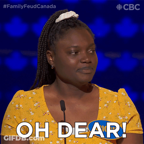 A Woman In A Yellow Dress Says " Oh Dear " GIF