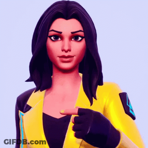 A Woman In A Yellow Jacket Is Pointing Her Finger At Her Chest GIF