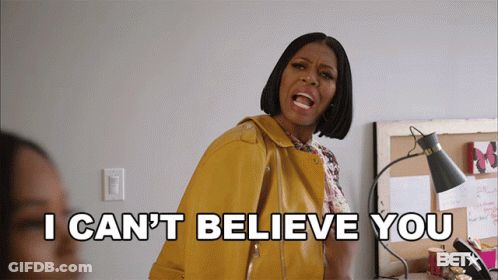 A Woman In A Yellow Jacket Says " I Can T Believe You " GIF