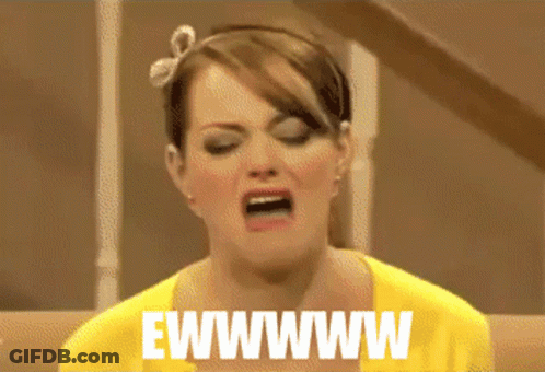 A Woman In A Yellow Shirt Is Making A Funny Face And The Words Ewwwwww Are Above Her GIF