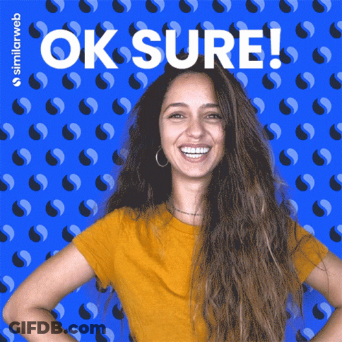A Woman In A Yellow Shirt Is Smiling In Front Of A Blue Background That Says Similarweb GIF