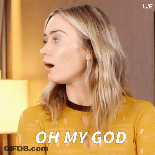 A Woman In A Yellow Shirt Says Oh My God In White Letters GIF