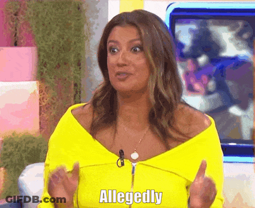 A Woman In A Yellow Top Says Allegedly In Front Of A Screen GIF