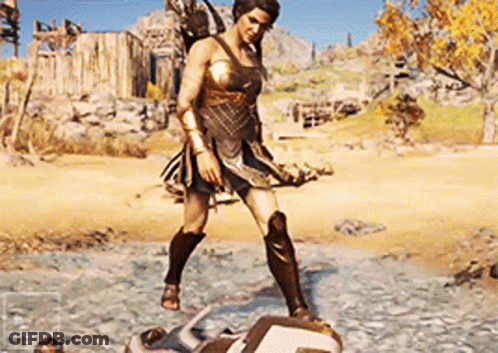 A Woman In Armor Is Standing Next To A Man In A Video Game GIF