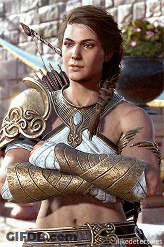 Woman In Armor Standing With Arms Crossed GIF