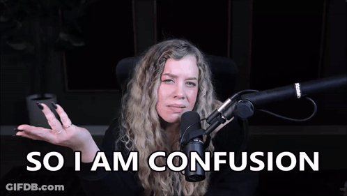 A Woman In Front Of A Microphone With The Words So I Am Confusion Below Her GIF