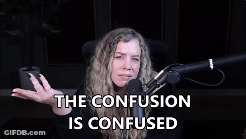 A Woman In Front Of A Microphone With The Words The Confusion Is Confused GIF