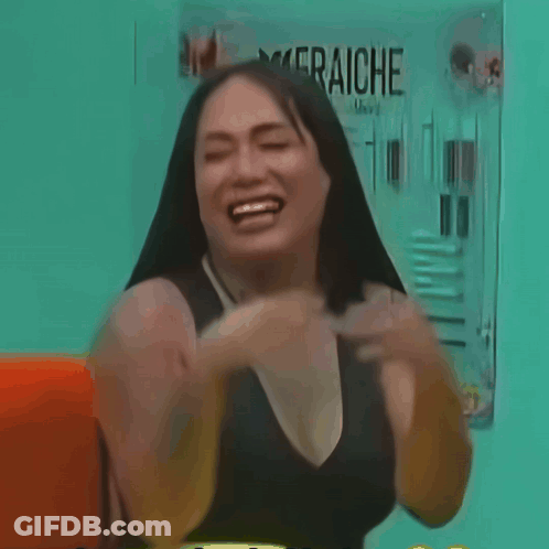 A Woman In Front Of A Sign That Says Fraiche On It GIF