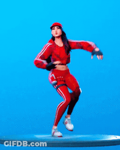 A Woman In Red Clothes Is Dancing On A Blue Background GIF