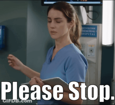 A Woman In Scrubs Holds A Tablet And Says Please Stop GIF