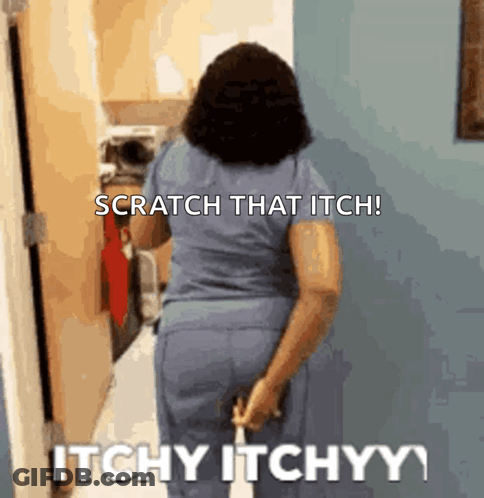 A Woman In Scrubs Says Scratch That Itch GIF