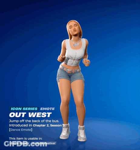 A Woman In Shorts And A White Tank Top Is Jumping Off The Back Of The Bus GIF