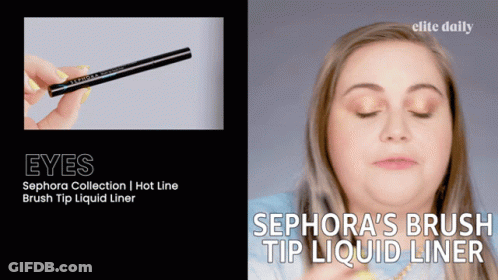 A Woman Is Applying Liquid Liner To Her Eyes GIF
