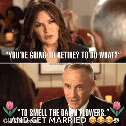A Woman Is Asking A Man To Smell The Damn Flowers GIF