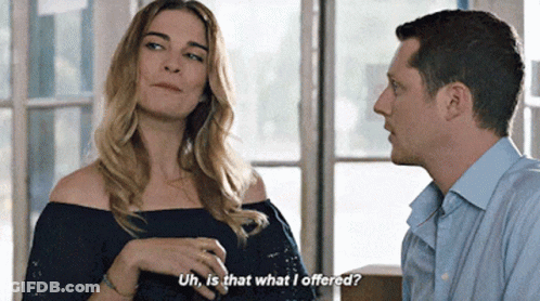 A Woman Is Asking A Man What He Offered GIF