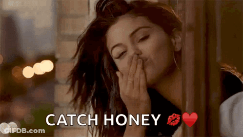 Woman Blowing Kiss With Catch Honey Text GIF