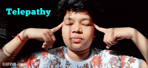 A Woman Is Covering Her Ears With Her Hands And The Word Telepathy Is Written Above Her GIF