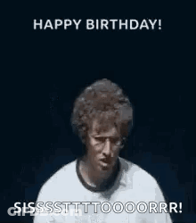 A Woman Is Covering Her Eyes With Her Hands And Saying `` Happy Birthday ! '' GIF