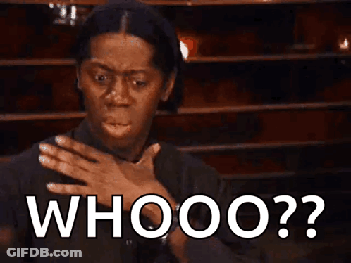 A Woman Is Covering Her Mouth With Her Hand And The Word Whooo Is Written On The Screen Behind Her GIF