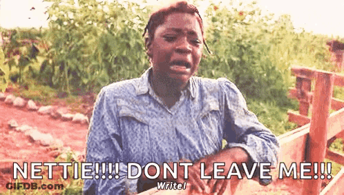 A Woman Is Crying In Front Of A Wooden Fence With The Words " Dont Leave Me " Written Below Her . GIF