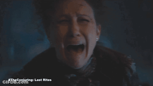 A Woman Is Crying With The Conjuring Last Rites Written In The Corner GIF