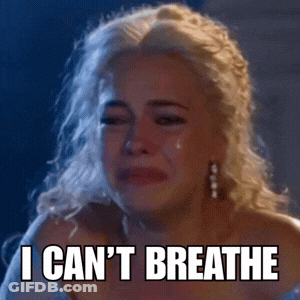 A Woman Is Crying With The Words `` I Can 'T Breathe '' On Her Face . GIF