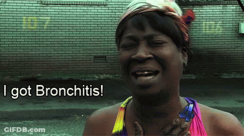 A Woman Is Crying With The Words " I Got Bronchitis " On The Bottom GIF