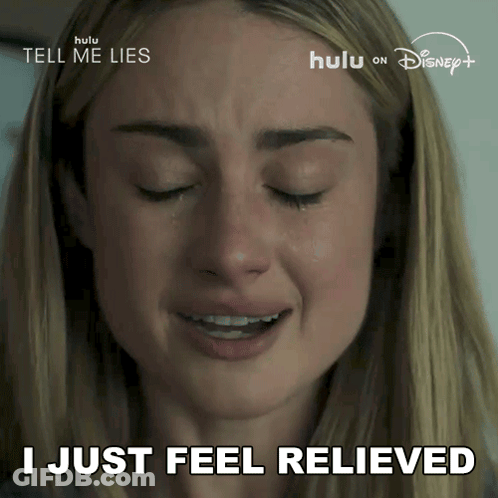 A Woman Is Crying With The Words I Just Feel Relieved Below Her GIF