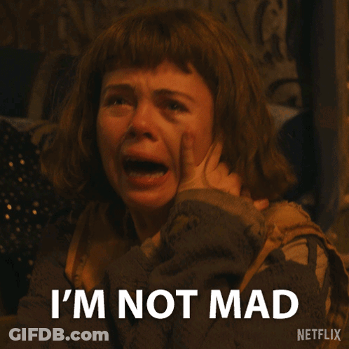 A Woman Is Crying With The Words " I 'M Not Mad " Below Her GIF