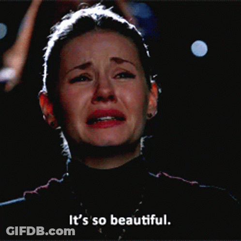 A Woman Is Crying With The Words It 'S So Beautiful GIF