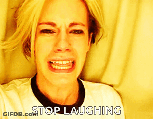 A Woman Is Crying With The Words Stop Laughing Written Below Her GIF