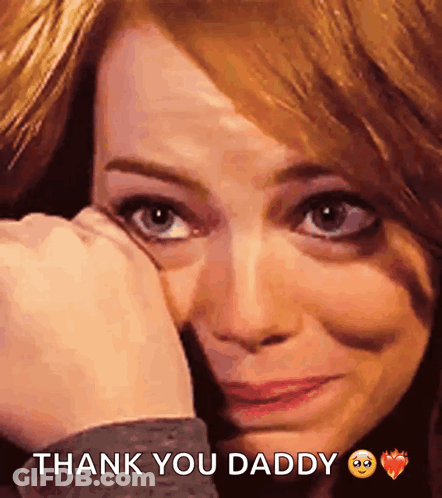 A Woman Is Crying With The Words Thank You Daddy Written Below Her GIF