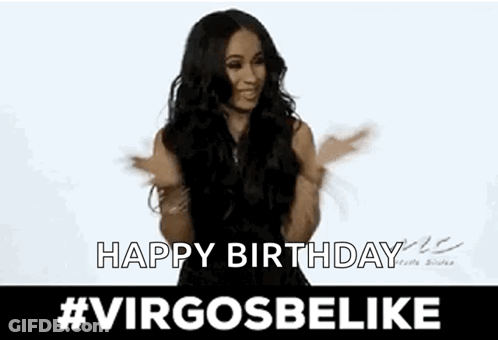 A Woman Is Dancing And Says `` Happy Birthday '' . GIF