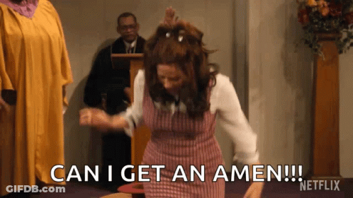 A Woman Is Dancing In A Church And Says Can I Get An Amen ! GIF