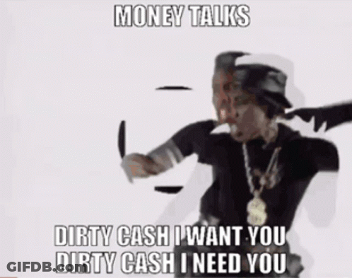 A Woman Is Dancing In A Video With The Words `` Money Talks Dirty Cash I Want You Dirty Cash I Need You '' GIF