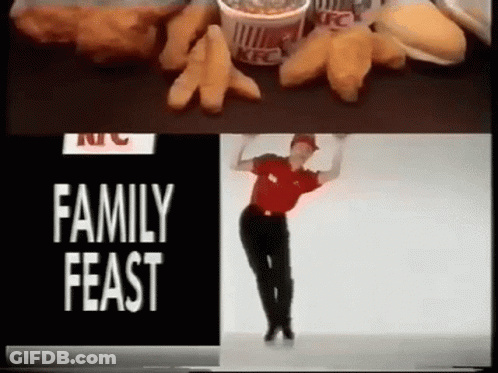 A Woman Is Dancing In Front Of A Kfc Chicken Nuggets Advertisement . GIF