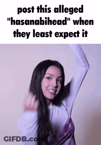 A Woman Is Dancing In Front Of A White Wall With The Words `` Post This Alleged Hasanabihead '' When They Least Expect GIF